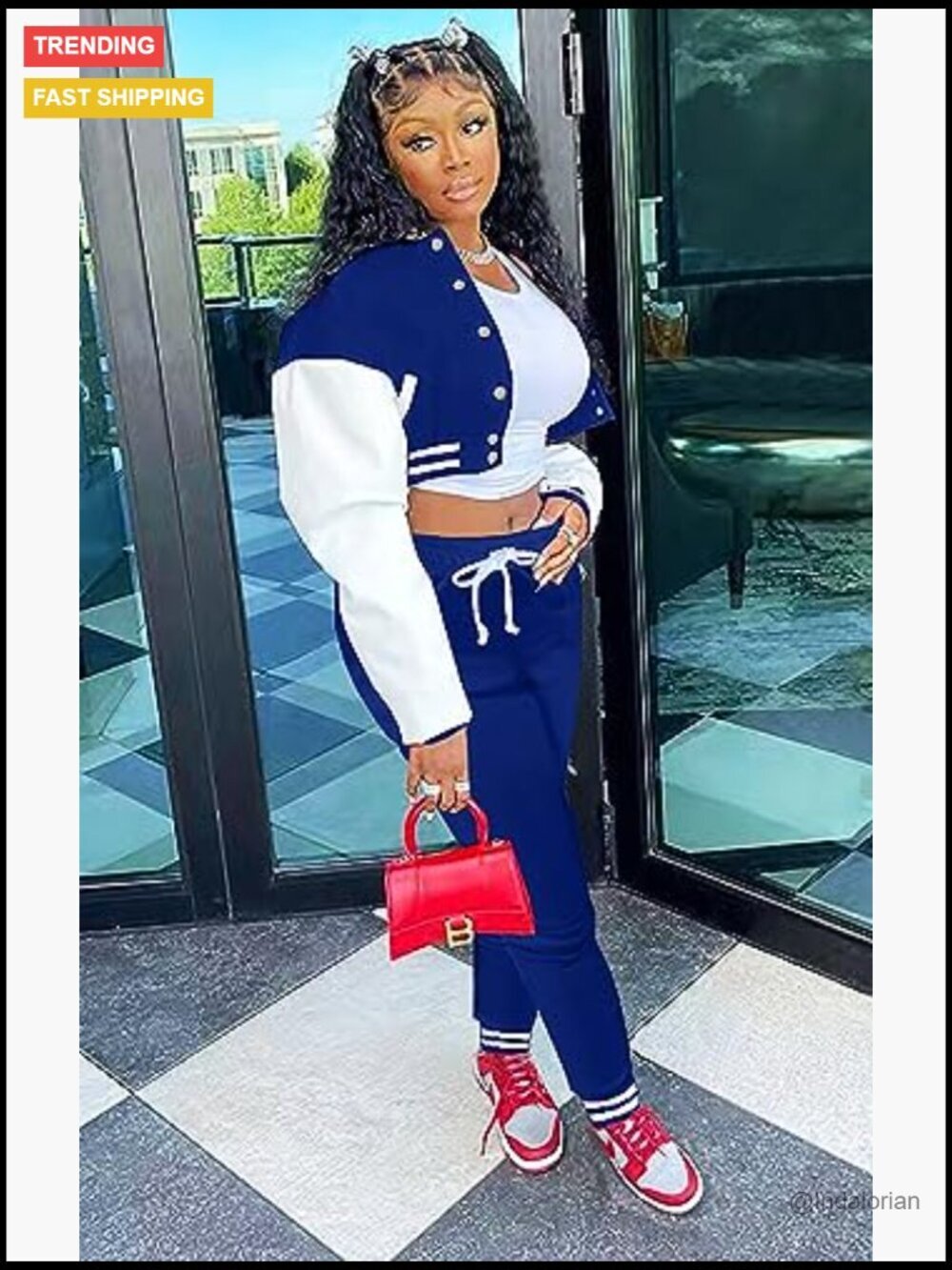 Polyester Two Piece Tracksuit Varsity Jacket Jogger Set - Picture 6 of 7